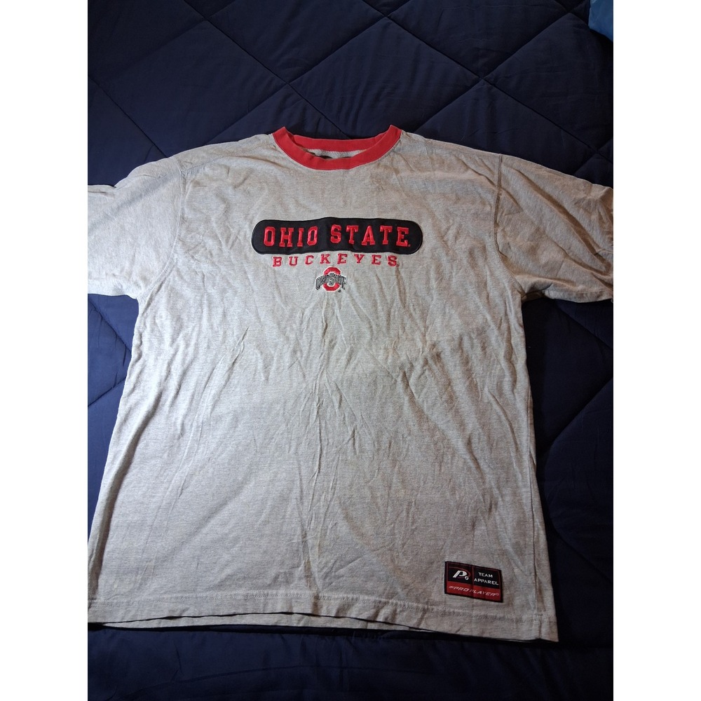 Pro Player Ohio State Buckeyes Mens Gray Embroidered Logo T-Shirt Large Vintage
